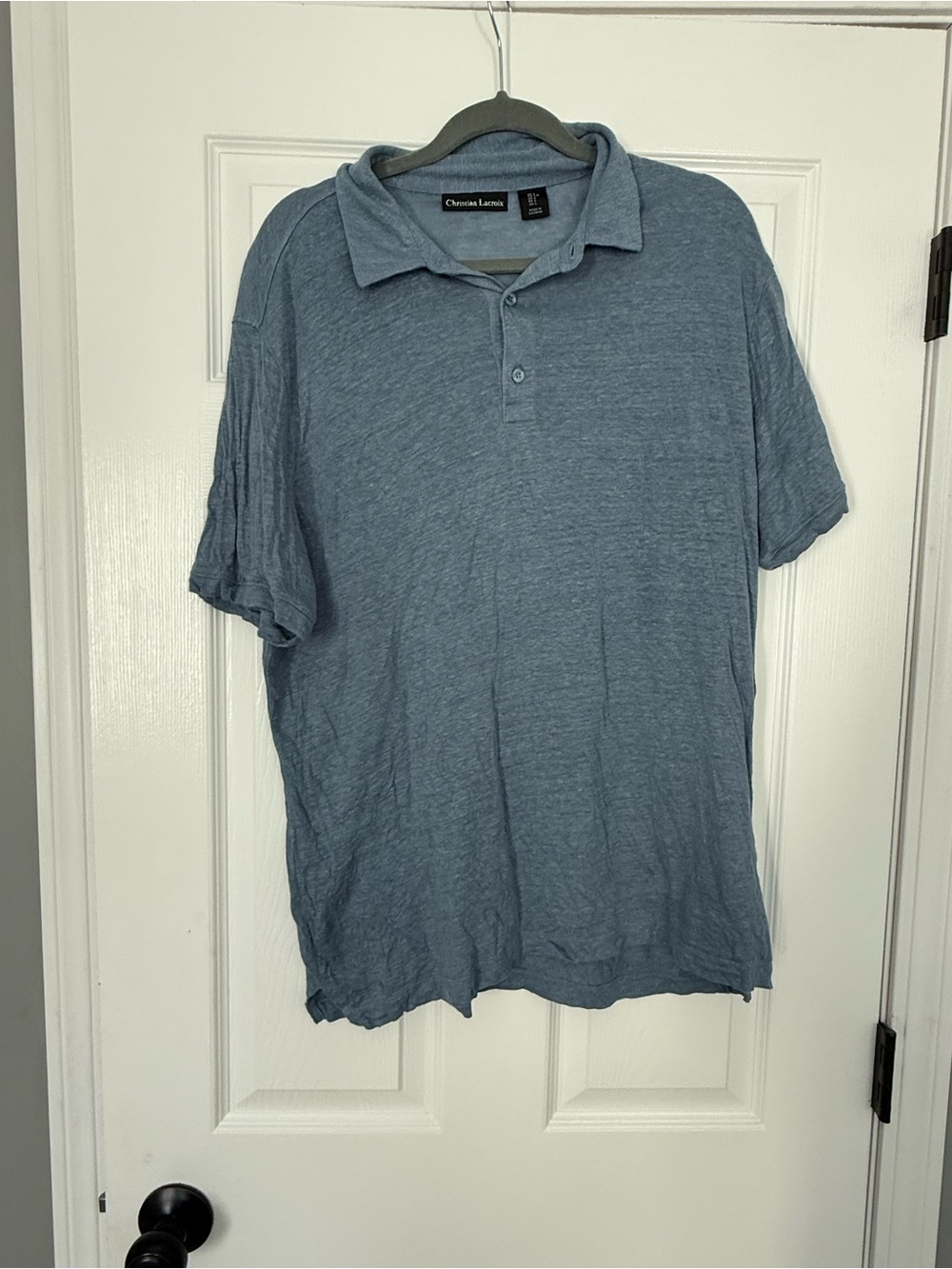 Christian Lacroix Slate Blue Polo Shirt 100% linen- size L